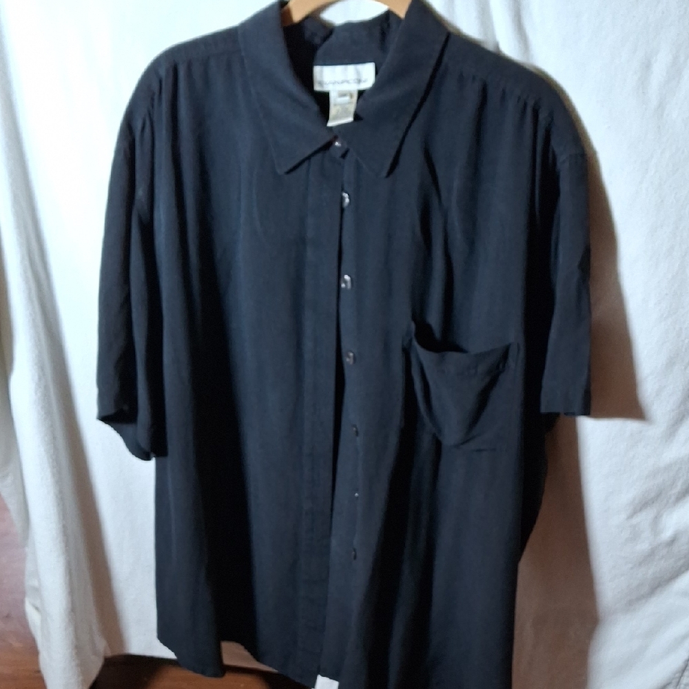 Evan Picone Black Casual Button Down Shirt Relaxed Fit (Can044)